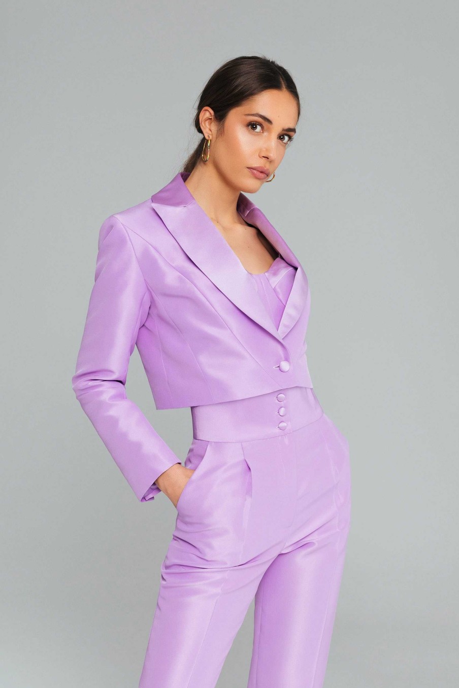 Casacos Elsa Barreto | Smoking Cropped Blazer Lilas